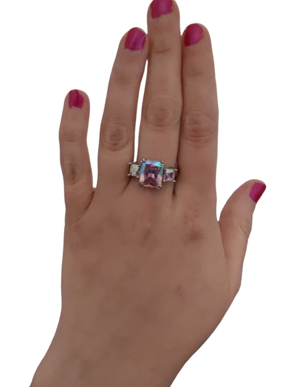 Mystic Rainbow Aurora Borealis Sterling Silver Cocktail Ring Size 9